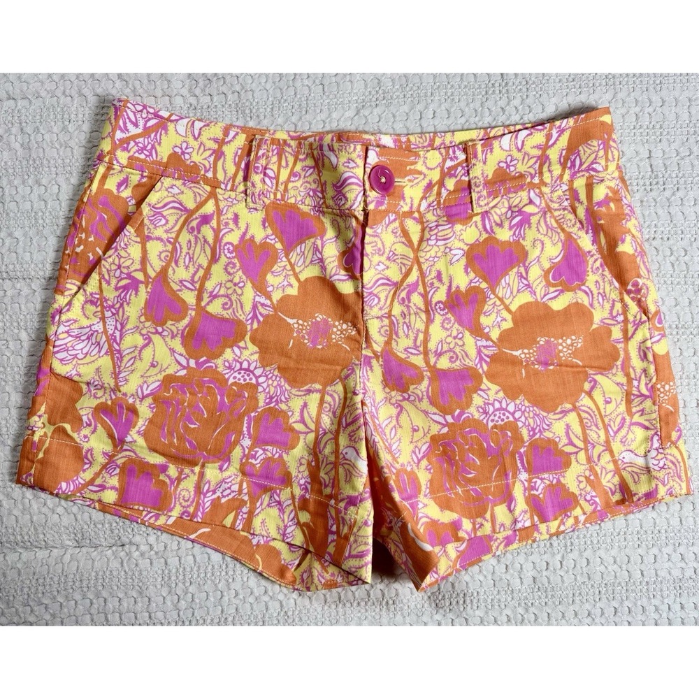 Lilly Pulitzer Originals Shorts Size 8 Starfruit Yellow Hen House Print EUC (B7)